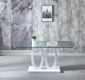 Contemporary Tempered Glass Top Double Pedestal Dining Table;  size 63" x 35.4" x 29.5" (Black or White) - White