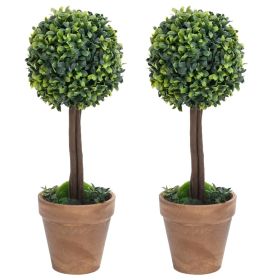 Artificial Boxwood Plants 2 pcs with Pots Ball Shaped Green 16.1" - Green