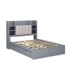 Multi-functional Full Size Bed Frame with 4 Under-bed Portable Storage Drawers and Multi-tier Bedside Storage Shelves, Grey - as Pic