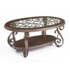 Coffee Table with Glass Table Top and Powder Coat Finish Metal Legs,Dark Brown (52.5"X28.5"X19.5") - as Pic