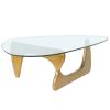 Living room triangle 12mm tempered glass solid wood base coffee table - Nature wood color