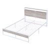 Queen Size Metal Platform Bed Frame with Sockets, USB Ports and Slat Support ,No Box Spring Needed White - as pic