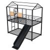 Twin Over Twin Metal Bunk Bed ,Metal Housebed With Slide,Three Colors Available.(Black with Black Slide)(OLD SKU :LP000095AAB) - as pic