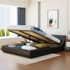 Upholstered Faux Leather Platform bed with a Hydraulic Storage System with LED Light Headboard Bed Frame with Slatted Queen Size - Black