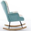 36.6 Inch Soft Seating Patchwork Accent Rocking Chair With Solid Wood Armrest And Feet - Green