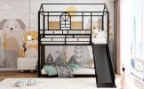 Twin Over Twin Metal Bunk Bed ,Metal Housebed With Slide,Three Colors Available.(Black with Black Slide)(OLD SKU :LP000095AAB) - as pic