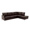 Contemporary Brown Faux Leather Upholstered 2pc Sectional Sofa with RSF Chaise Tufted Detail Solid Wood Living Room Furniture - as Pic