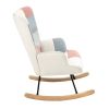 Rocking Chair with ottoman, Mid Century Fabric Rocker Chair with Wood Legs and Patchwork Linen for Livingroom Bedroom - as Pic