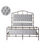 Queen size High Boad Metal bed with soft head and tail, no spring, easy to assemble, no noise - Gray - Metal