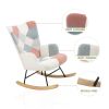Rocking Chair with ottoman, Mid Century Fabric Rocker Chair with Wood Legs and Patchwork Linen for Livingroom Bedroom - as Pic