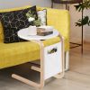 Bentwood Sofa Side Table with Square Tabletop and Storage Bag - White
