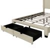 CORDUROY VELVET QUEEN FOOTBOARD DRAWER STORAGE UPHOLSTERED WINGBACK BED NO BOX SPRING REQUIRE BEIGE WHITE - as Pic