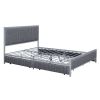 Queen Size Metal Frame Upholstered Bed with 4 Drawers, Linen Fabric, Gray - as Pic