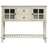 Sideboard Console Table with Bottom Shelf, Farmhouse Wood/Glass Buffet Storage Cabinet Living Room - Antique Gray