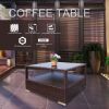 Outdoor Wicker Coffee Table with Glass top and Storage, Mixed Brown - Mixed Brown