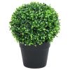 Artificial Boxwood Plants 2 pcs with Pots Ball Shaped Green 12.6" - Green