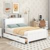 Full Size Platform Bed with Drawers and Storage Shelves, White - as Pic