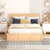Full Size Wood Platform Bed with Underneath Storage and 2 Drawers, Wood Color - as Pic