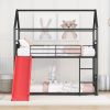 Twin Over Twin Metal Bunk Bed With Slide,Kids House Bed Black+Red - as pic