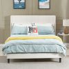 Queen Bed Frame/Velvet Upholstered Bed Frame with Vertical Channel Tufted Headboard Beige - as pic
