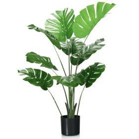 4 Feet Artificial Monstera Deliciosa Tree with 10 Leaves of Different Sizes - Green, Black