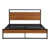 Queen Size Metal Platform Bed Frame with Sockets, USB Ports and Slat Support ,No Box Spring Needed Black - as pic