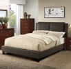 Queen Size Bed 1pc Bed Set Brown Faux Leather Upholstered Two-Panel Bed Frame Headboard Bedroom Furniture - as pic