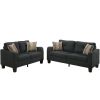 Living Room Furniture 2pc Sofa Set Black Polyfiber Sofa And Loveseat w pillows Cushion Couch - as Pic