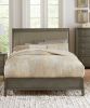 Transitional Style Gray Finish 1pc Queen Size Sleigh Bed Button-Tufted Faux Leather Upholstered Headboard Bedframe - as pic