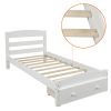 Platform Twin Bed Frame with Storage Drawer and Wood Slat Support No Box Spring Needed, White - as pic