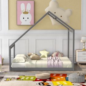 Full Size Wooden House Bed, Gray - as pic