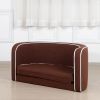 35" Brown Pet Sofa with Wooden Structure and Linen Goods White Roller Lines on the Edges Curved Appearance pet Sofa with Cushion - as Pic