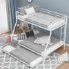 Twin over Full Bed with Sturdy Steel Frame, Bunk Bed with Twin Size Trundle, Two-Side Ladders, White(OLD SKU:MF194424AAK) - as pic
