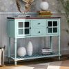 Sideboard Console Table with Bottom Shelf, Farmhouse Wood/Glass Buffet Storage Cabinet Living Room - Antique Blue