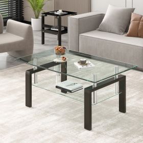 Tempered Clear Glass Coffee Table, 2-Layers Coffee Table Living Room Center Table - as Pic