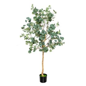 5.5 Feet Artificial Eucalyptus Tree with 517 Silver Dollar Leaves - Green + Black