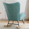 36.6 Inch Soft Seating Patchwork Accent Rocking Chair With Solid Wood Armrest And Feet - Green