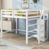 Full Size Loft Bed with Built-in Storage Wardrobe and Staircase, White - as Pic
