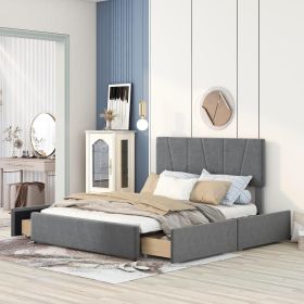 Queen Size Upholstery Platform Bed with Four Drawers on Two Sides, Adjustable Headboard, Grey(Old SKU: WF291774EAA) - as Pic