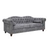 Classic Traditional Living Room Upholstered Sofa with high-tech Fabric Surface/ Chesterfield Tufted Fabric Sofa Couch, Large-White - Gray - Velvet