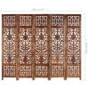 Hand Carved 5-Panel Room Divider Brown 78.7"x65" Solid Mango Wood - Grey