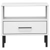 Bedside Table with Metal Legs White Solid Wood Pine OSLO - White