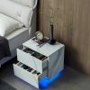 Nightstands LED Side Tables Bedroom Modern End Tables with 2 Drawers for Living Room Bedroom White - as Pic