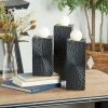 CosmoLiving by Cosmopolitan 3 Candle Black Wood Geometric Carved Pillar Candle Holder, Set of 3 - CosmoLiving by Cosmopolitan