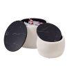 Set of 2 Nesting Round Storage Ottoman, Coffee Table Footstool with MDF Cover for Living Room, Bedroom, Top φ650*450,φ480*390,Beige - as Pic