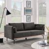 Modern Sofa 3-Seat Couch with Stainless Steel Trim and Metal Legs for Living Room - Gray - Linen