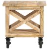 Side Table with Wheels 15.7"x15.7"x16.5" Rough Mango Wood - Brown