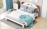 Full Size Platform Bed with Bear Ears Shaped Headboard and LED, Cream White - as Pic