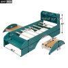 Wood Twin Size Platform Bed with 2 Drawers, Storage Headboard and Footboard, Dark Green - as Pic