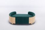 Scandinavian style Elevated Dog Bed Pet Sofa With Solid Wood legs and Bent Wood Back, Velvet Cushion,Mid Size,Dark green - as Pic